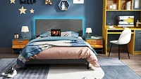 Homy Casa Set of 1 Kids' Bed with Upholstered Headboard and Wooden Slat Support for Bedroom