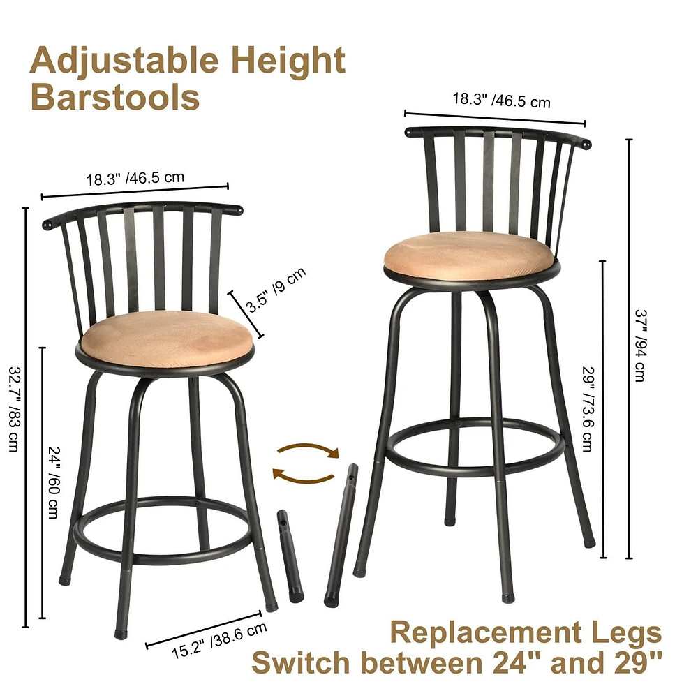Ensemble de 3 tabourets de bar pivotants Homy Casa de 61 cm avec siège rembourré pour cuisine ou bar
