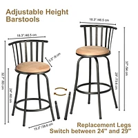 Ensemble de 3 tabourets de bar pivotants Homy Casa de 61 cm avec siège rembourré pour cuisine ou bar