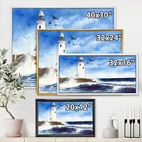 Designart Lighthouse On The Rocky Island With Seagulls FLOAT FRAME WALL ART