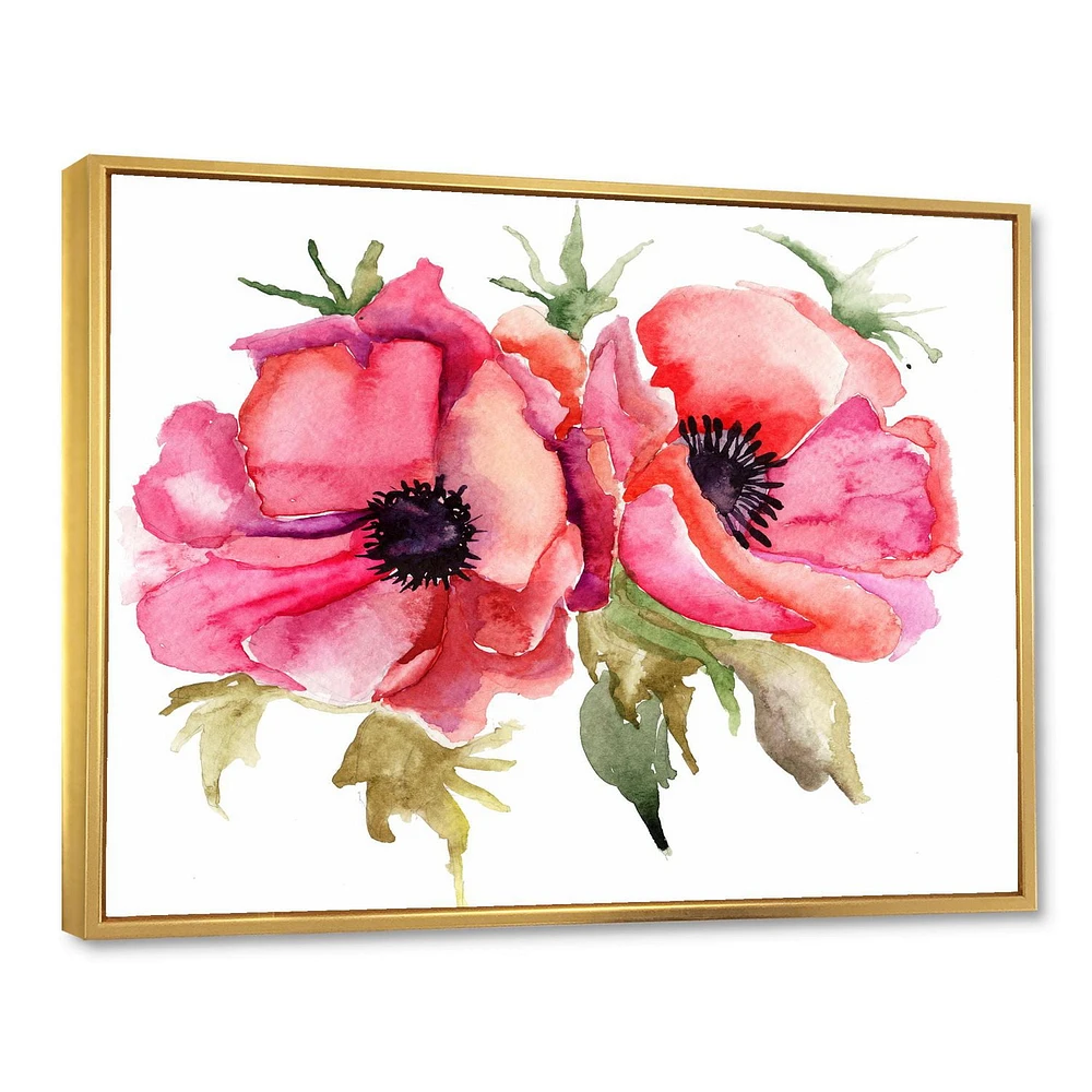 Designart Stylized Poppy Flowers FLOAT FRAME WALL ART