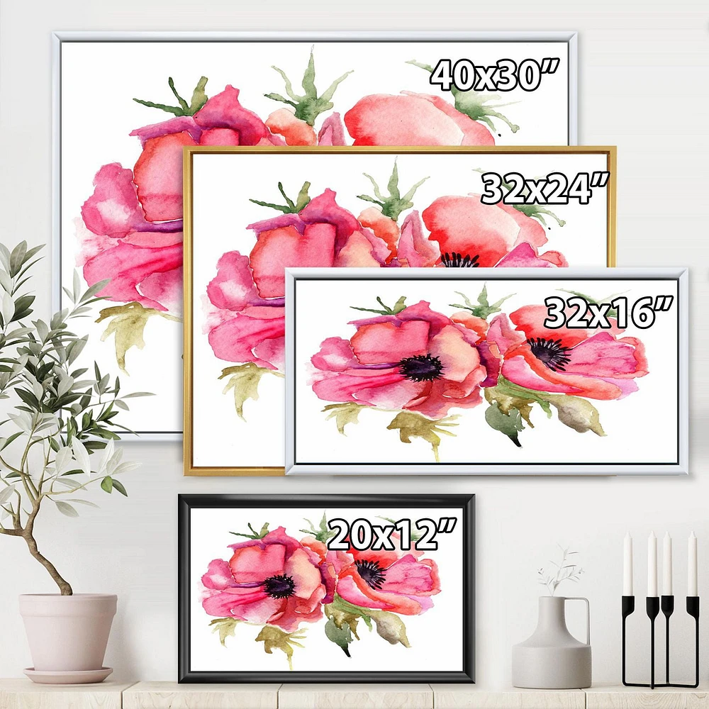 Designart Stylized Poppy Flowers FLOAT FRAME WALL ART