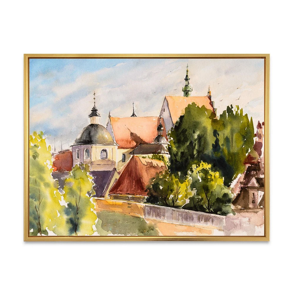 Designart View of Old Polish City In Nature FLOAT FRAME WALL ART