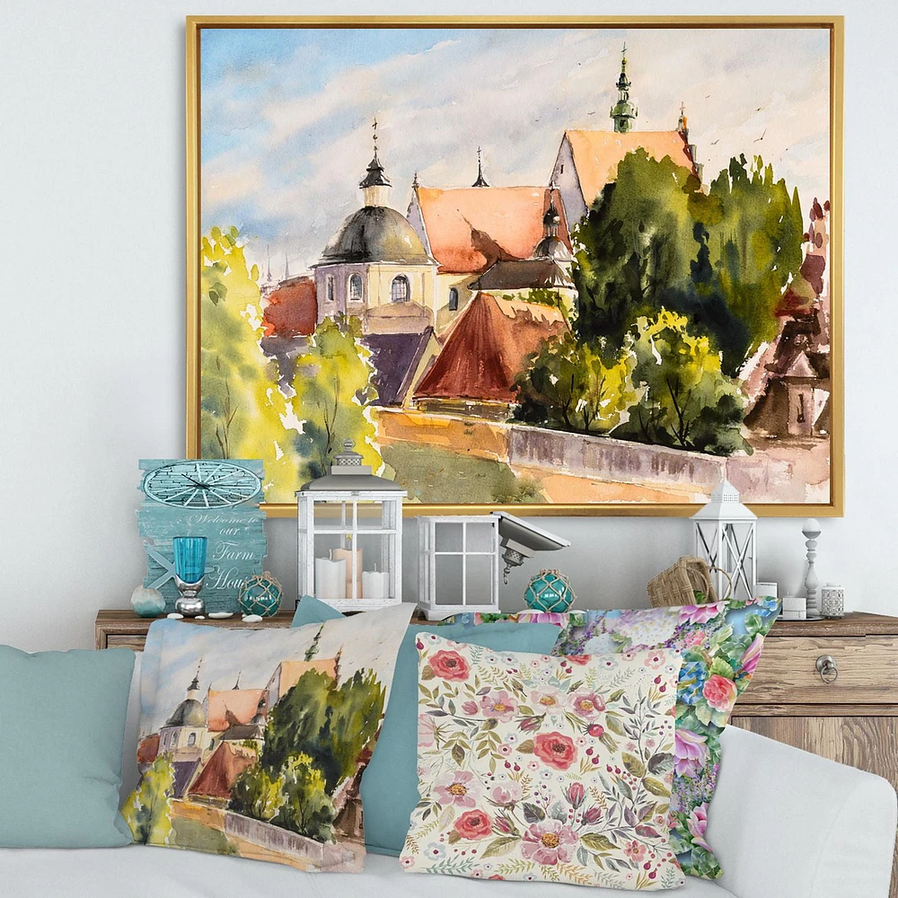 Designart View of Old Polish City In Nature FLOAT FRAME WALL ART