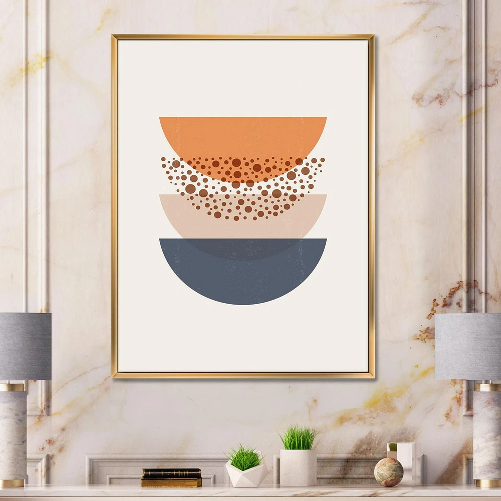 Designart Abstract Sun & Moon Geometrics In Blue & Orange FLOAT FRAME WALL ART