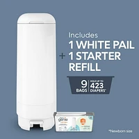 Poubelle à couches Diaper Genie Signature, Blanc, comprend 1 recharge Easy Roll avec 9 sacs peut contenir jusqu'à 423 couches nouveau-nés