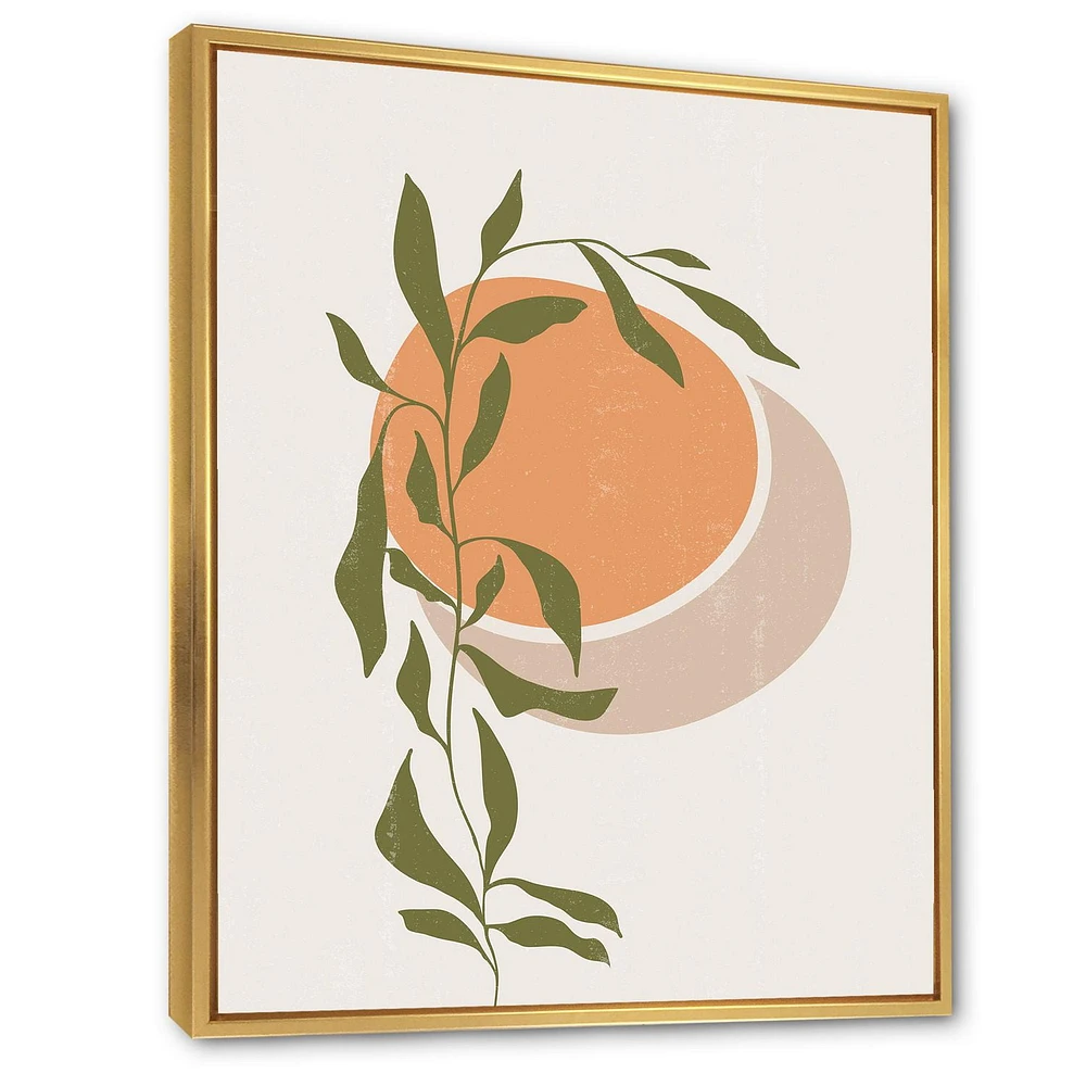 Designart Abstract Orange Sun and Moon With Tropical Leaf FLOAT FRAME WALL ART