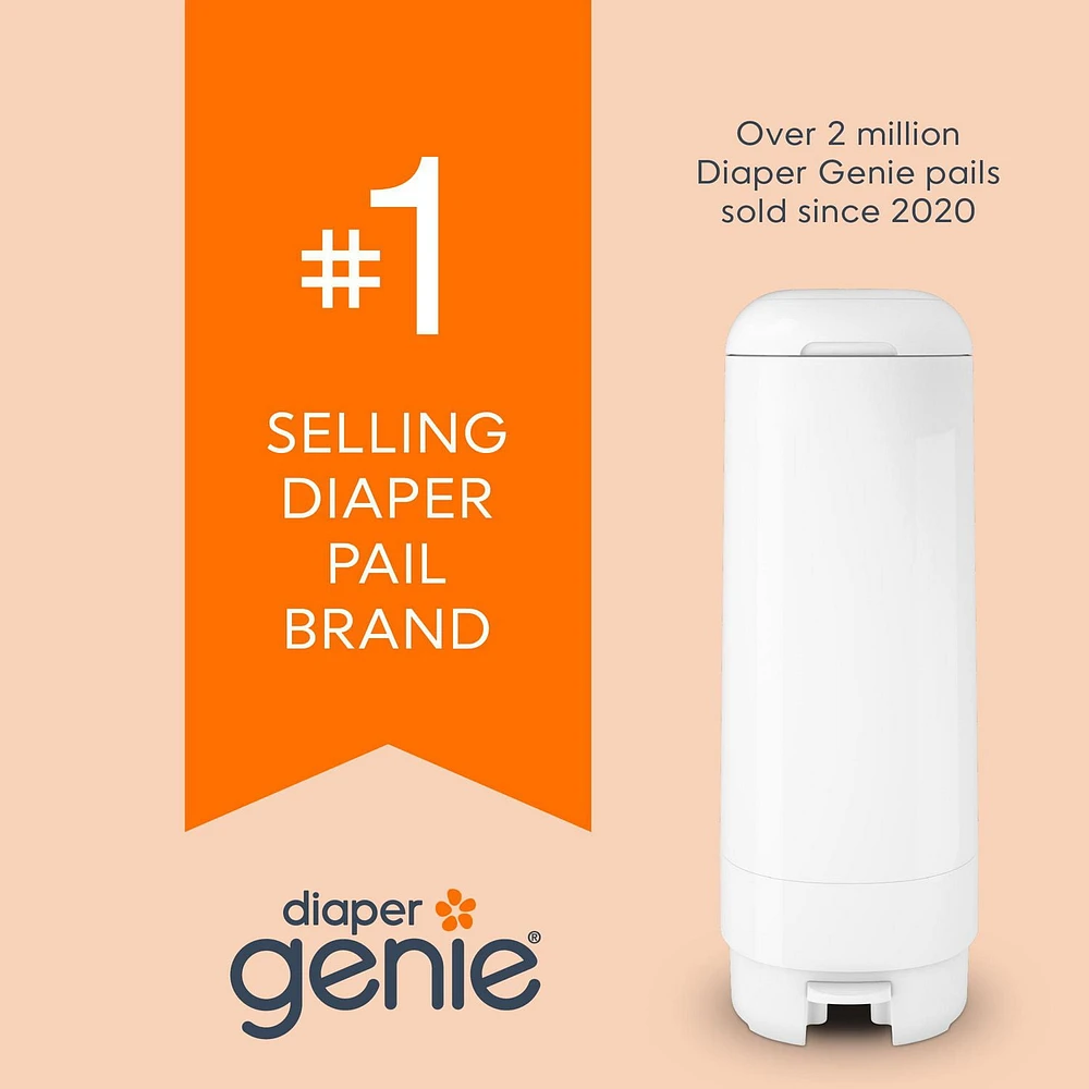 Diaper Genie Signature Pail - Grey, Includes 1 Easy Roll Refill with 9 Bags, holds up to 423 newborn diapers per refill.