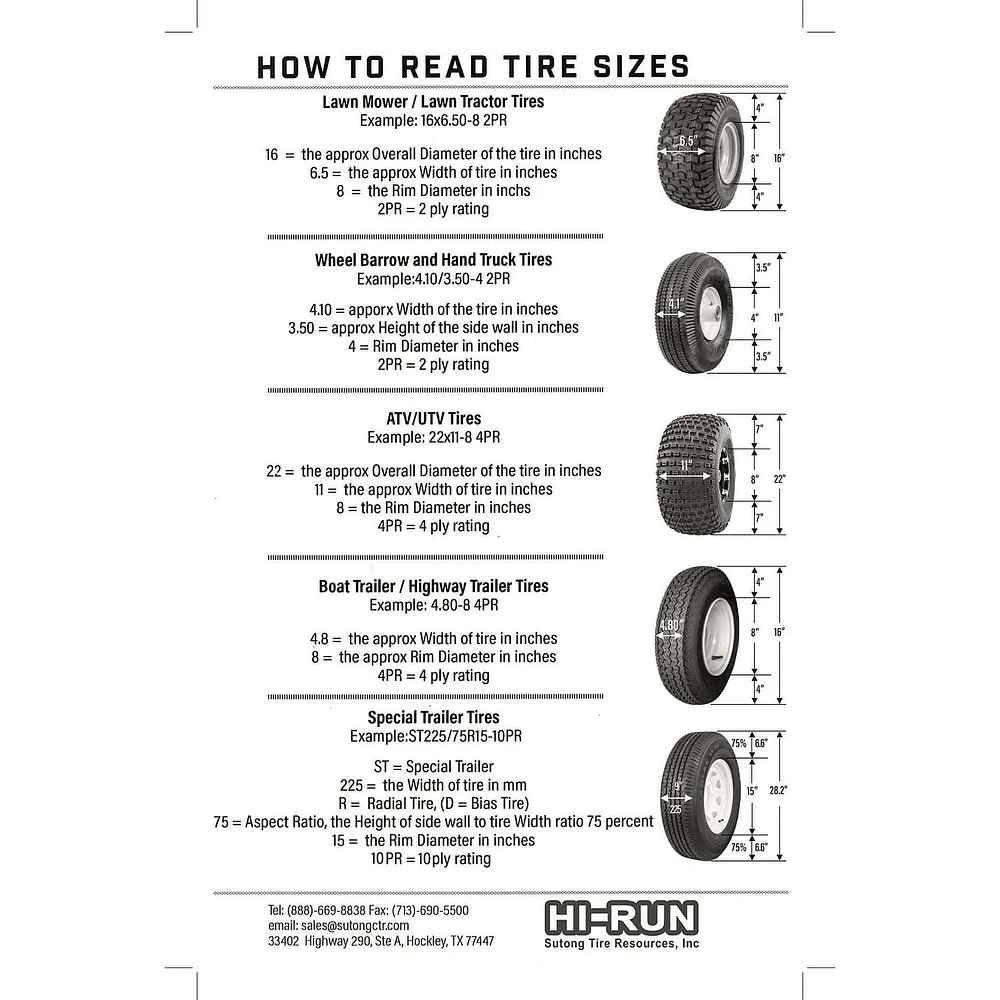 Hi-Run Replacement Lawn Mower Tire<br>13 x 5.00-6 2PR, WD1031