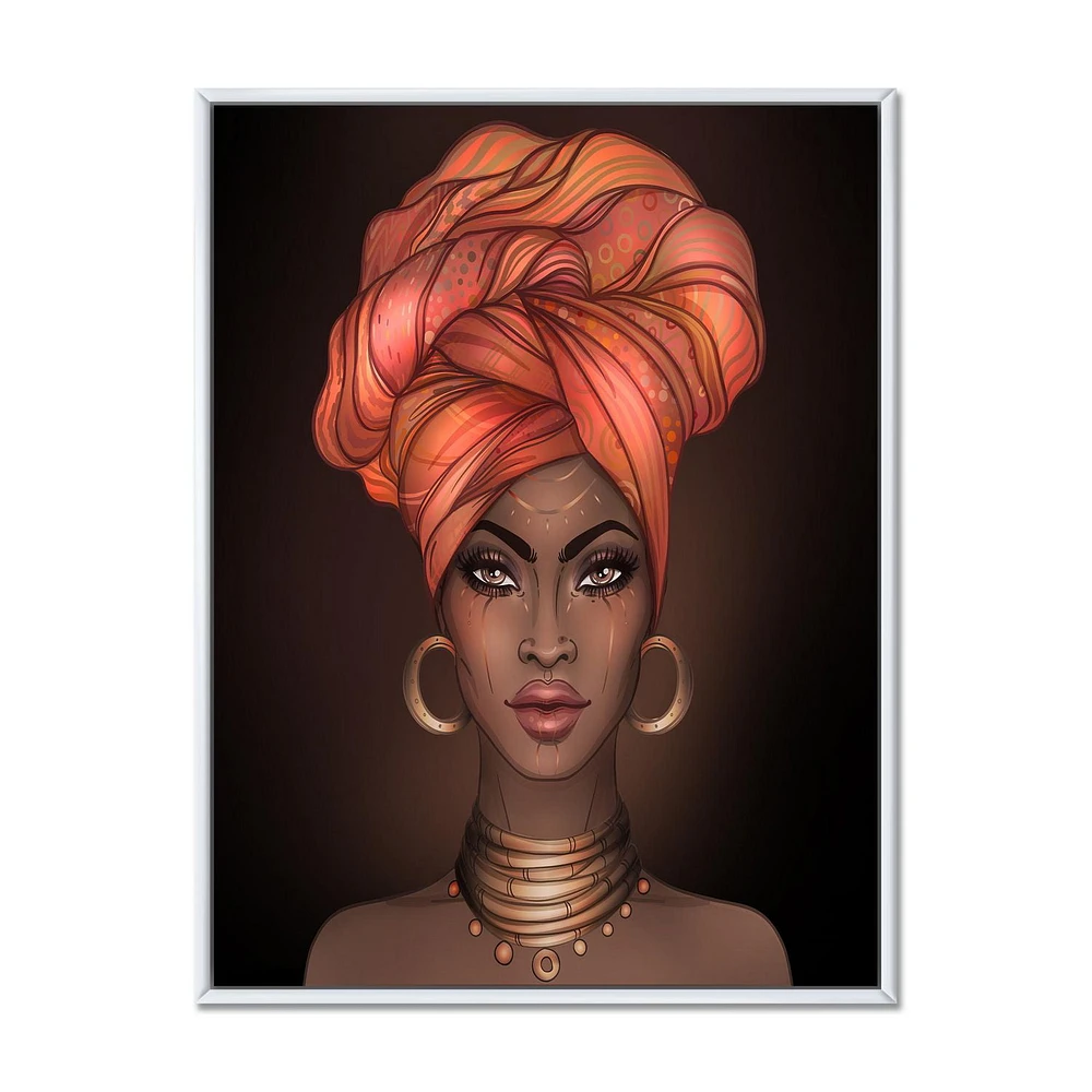 Designart African American Woman with Turban V FLOAT FRAME WALL ART