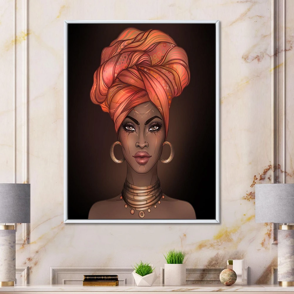 Designart African American Woman with Turban V FLOAT FRAME WALL ART