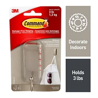 Command™ Hook, 17034BN-EF, brushed nickle, medium, 1 Hook, 2 Strip,, 17034BN-EF, 1 Md Hook, 2 Strip