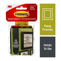 Command™ Picture Hanging Strips 17206BLK-12EF, Large, Value Pack, Command™ Strip 17206BLK-12EF