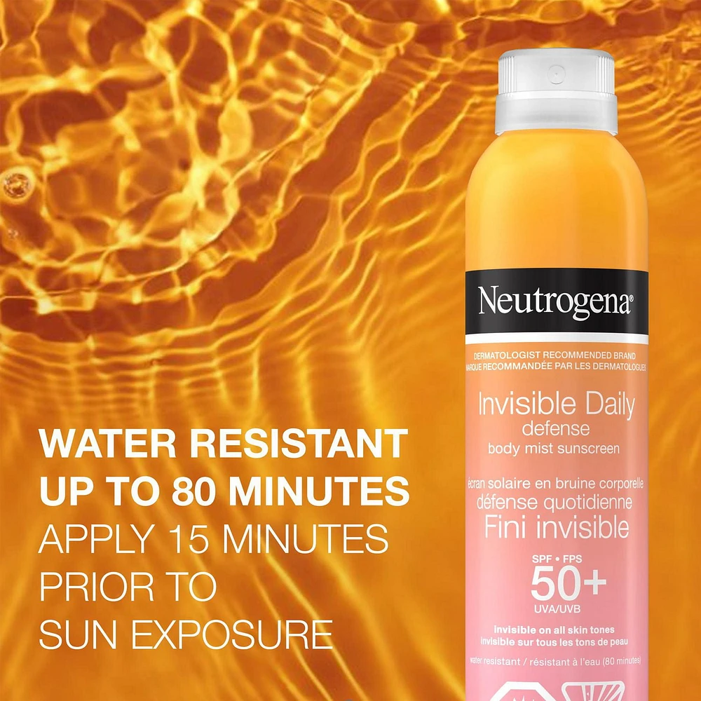 Écran solaire en bruine corporelle Neutrogena Défense quotidienne Fini invisible FPS 50+ 141g