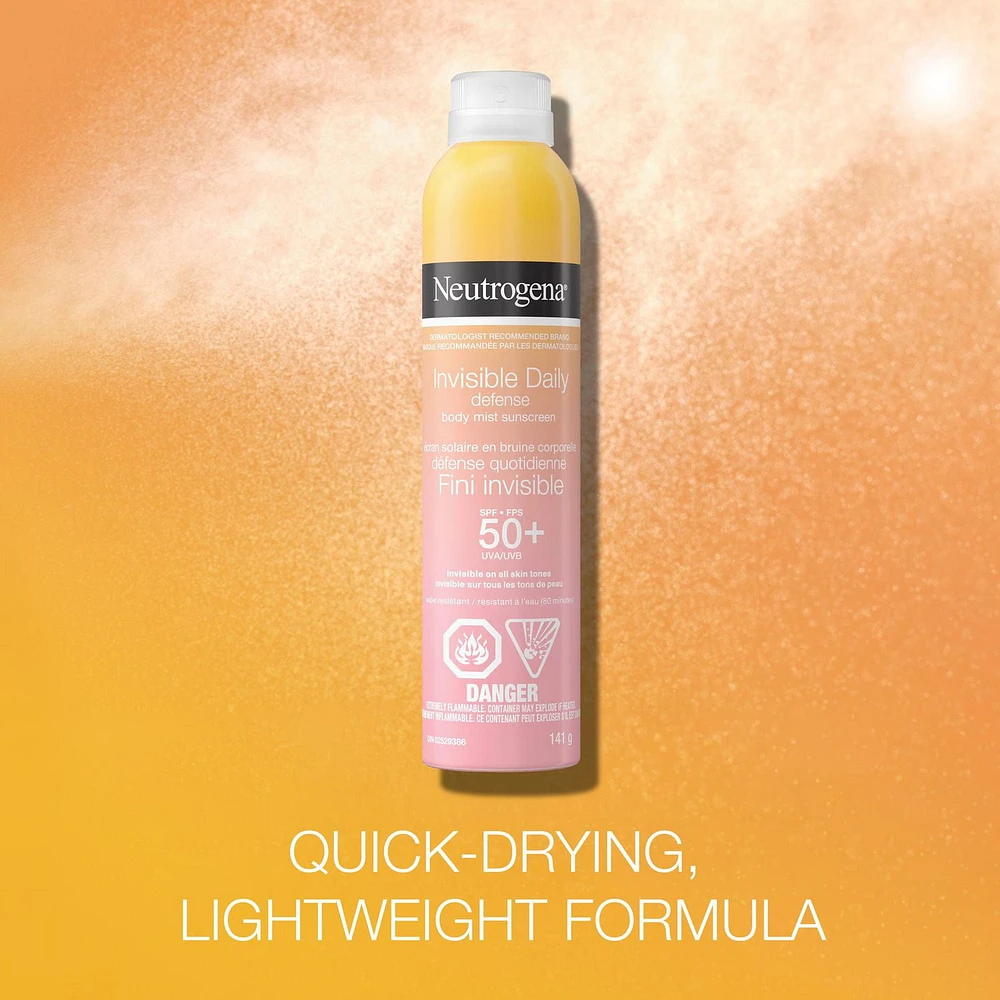 Écran solaire en bruine corporelle Neutrogena Défense quotidienne Fini invisible FPS 50+ 141g