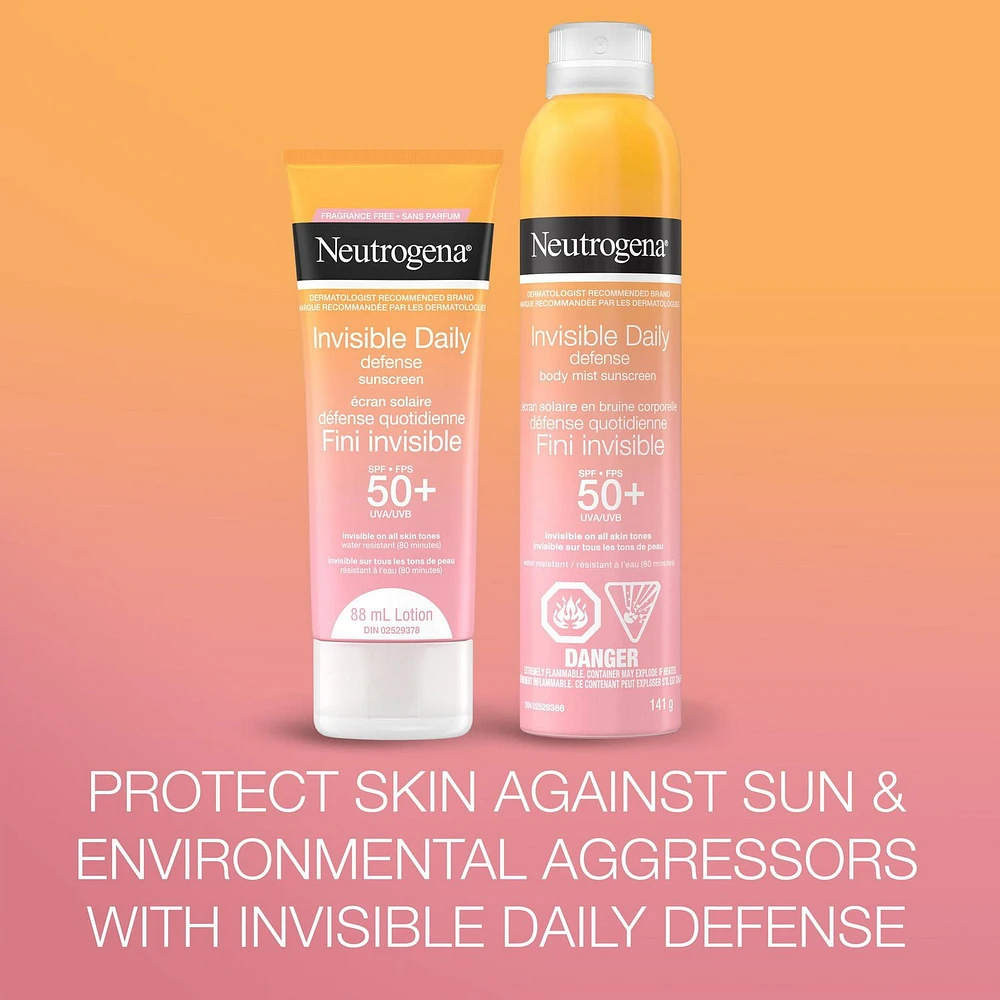 Écran solaire en bruine corporelle Neutrogena Défense quotidienne Fini invisible FPS 50+ 141g
