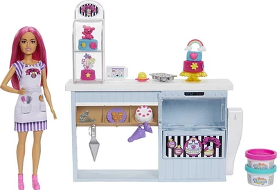 Barbie Bakery Playset with 12 in Petite Doll, Pink Hair, Bakery Station, Cake Making Feature & 20+ Realistic Play Pieces, 3 & Up