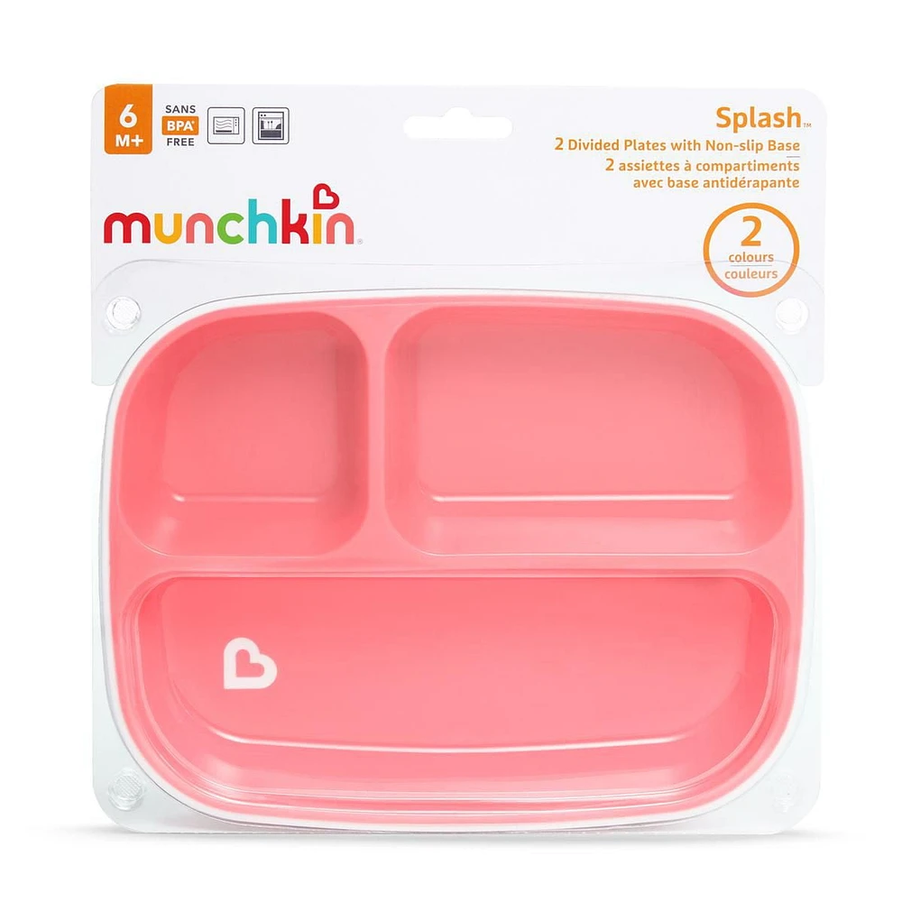 Munchkin® Splash™ 2 Divided Plates with Non-Slip Base, Purple/Pink