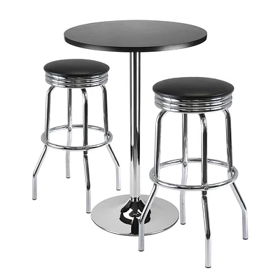 Summit 3-Pc Pub Table and Swivel Stool Set, Black & Chrome - 93362