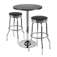 Summit 3-Pc Pub Table and Swivel Stool Set, Black & Chrome - 93362