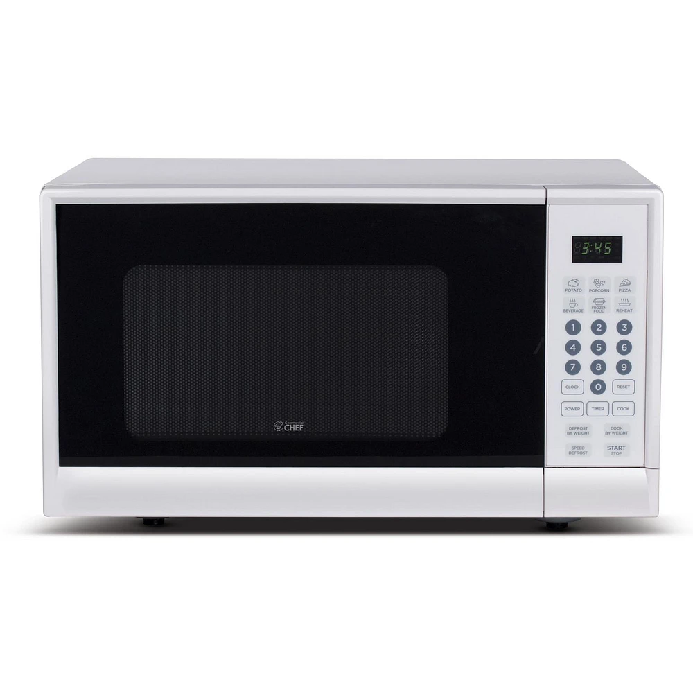 COMMERCIAL CHEF 0.9 Cu Ft Microwave with 10 Power Levels, Push Button and Child Lock, 900 Watt Microwave with Digital Controls, Countertop Microwave with Timer and Quick-Touch Menu, White