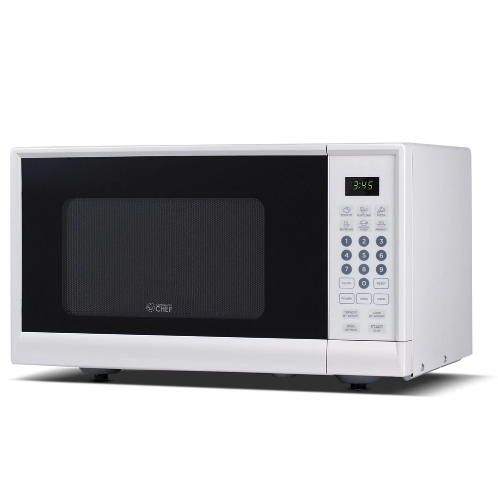 COMMERCIAL CHEF 0.9 Cu Ft Microwave with 10 Power Levels, Push Button and Child Lock, 900 Watt Microwave with Digital Controls, Countertop Microwave with Timer and Quick-Touch Menu, White