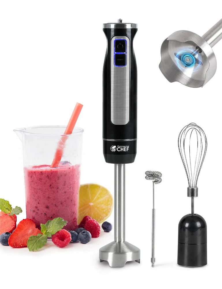 COMMERCIAL CHEF Immersion Blender, Multi-Purpose Immersion Hand Blender with Stainless Steel Blade, Handheld Mixer with 8 Variable Speed Options