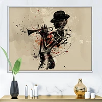 Designart Woman Playing Jazz Trumpet FLOAT FRAME WALL ART