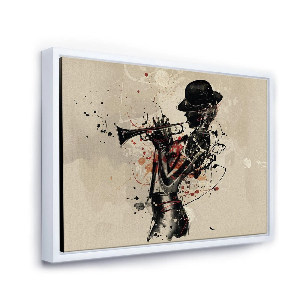 Designart Woman Playing Jazz Trumpet FLOAT FRAME WALL ART