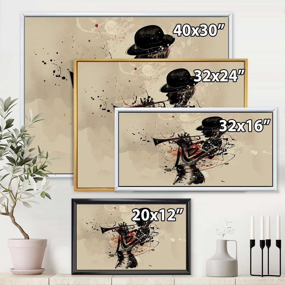 Designart Woman Playing Jazz Trumpet FLOAT FRAME WALL ART