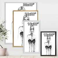 Designart Monochrome Portrait of Woman Wearing Evening Dress FLOAT FRAME WALL ART