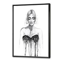 Designart Monochrome Portrait of Woman Wearing Evening Dress FLOAT FRAME WALL ART