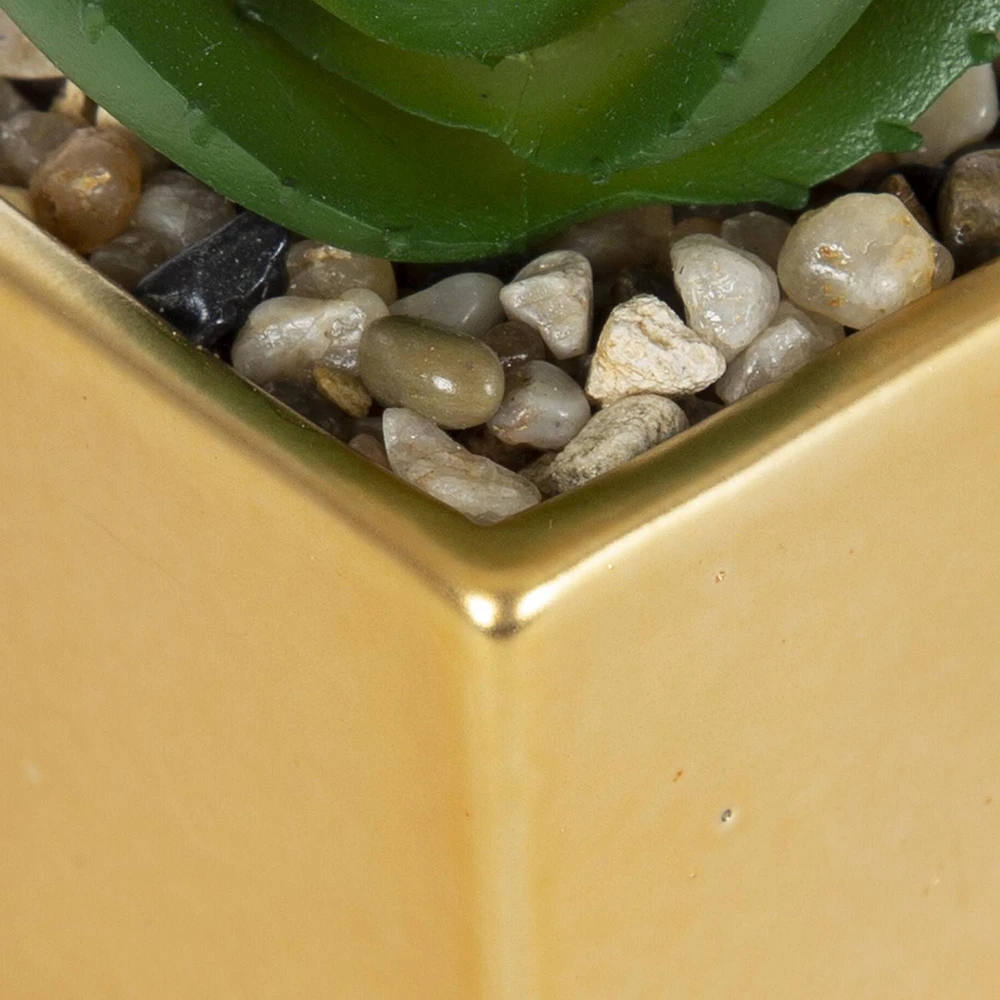 Kibo Mini Faux Succulent Gold Pot, 3.75in H x 1.78in Dia