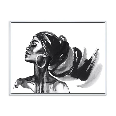 Designart Monochrome Portrait of African American Woman IV FLOAT FRAME WALL ART