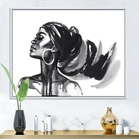 Designart Monochrome Portrait of African American Woman IV FLOAT FRAME WALL ART