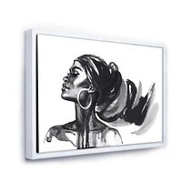 Designart Monochrome Portrait of African American Woman IV FLOAT FRAME WALL ART