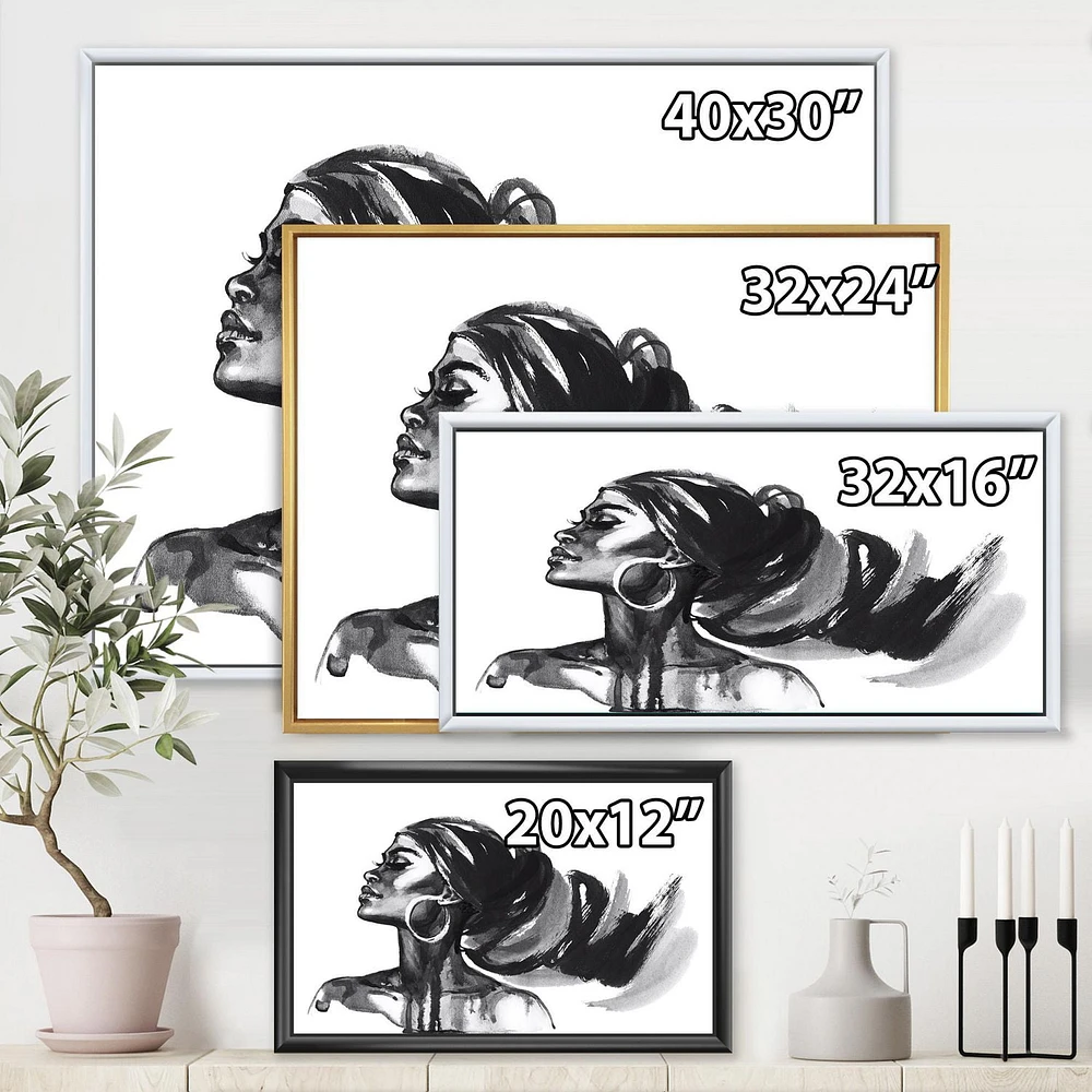 Designart Monochrome Portrait of African American Woman IV FLOAT FRAME WALL ART