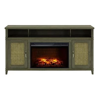 Tahoe 60 in. Infrared Media Electric Fireplace Grey Finish with wicker doors