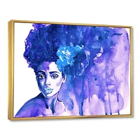 Designart Glorious Blue Portrait of African American Woman FLOAT FRAME WALL ART