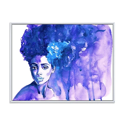 Designart Glorious Blue Portrait of African American Woman FLOAT FRAME WALL ART