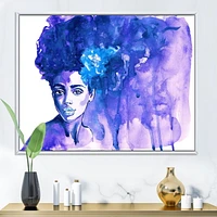 Designart Glorious Blue Portrait of African American Woman FLOAT FRAME WALL ART