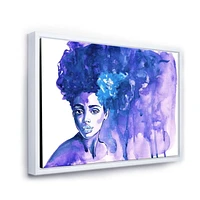 Designart Glorious Blue Portrait of African American Woman FLOAT FRAME WALL ART