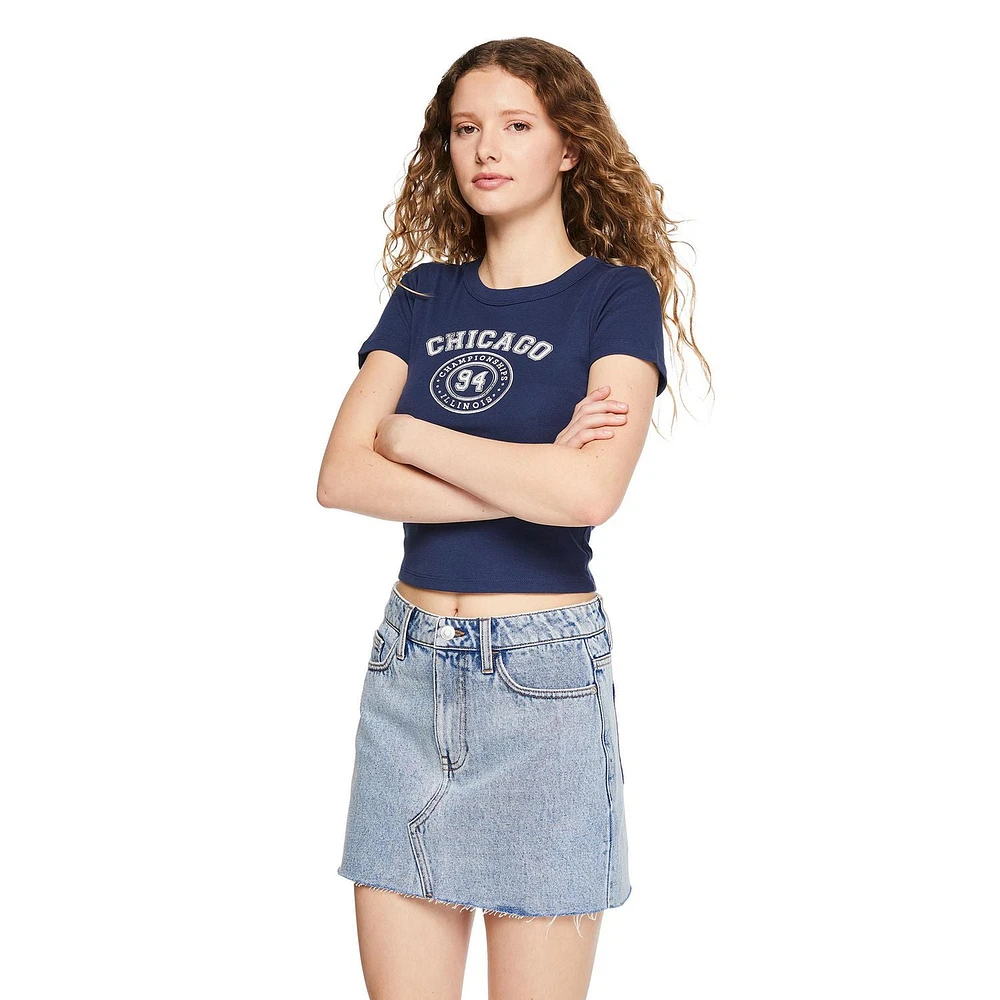 T-shirt côtelé coupe bébé No Boundaries pour femmes Tailles TP–TTG