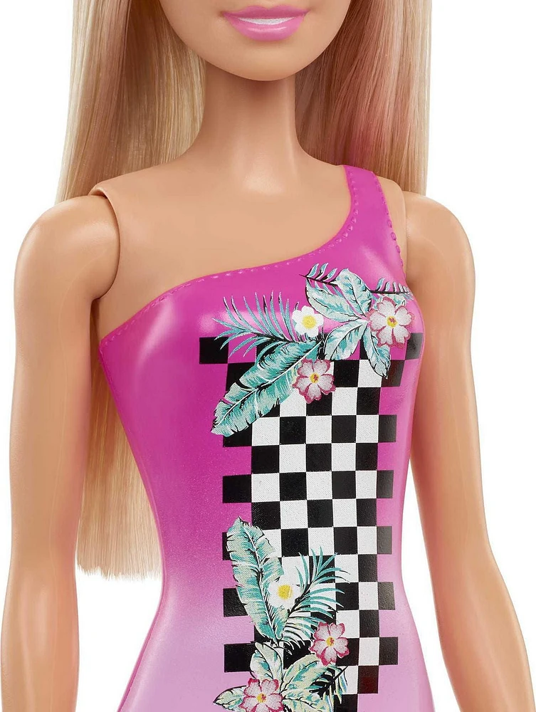 ​Barbie Dolls Wearing Swimsuits (Sustainable Materials) - Tropical Checkers, for Kids 3 to 7 Years Old