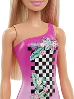 ​Barbie Dolls Wearing Swimsuits (Sustainable Materials) - Tropical Checkers, for Kids 3 to 7 Years Old