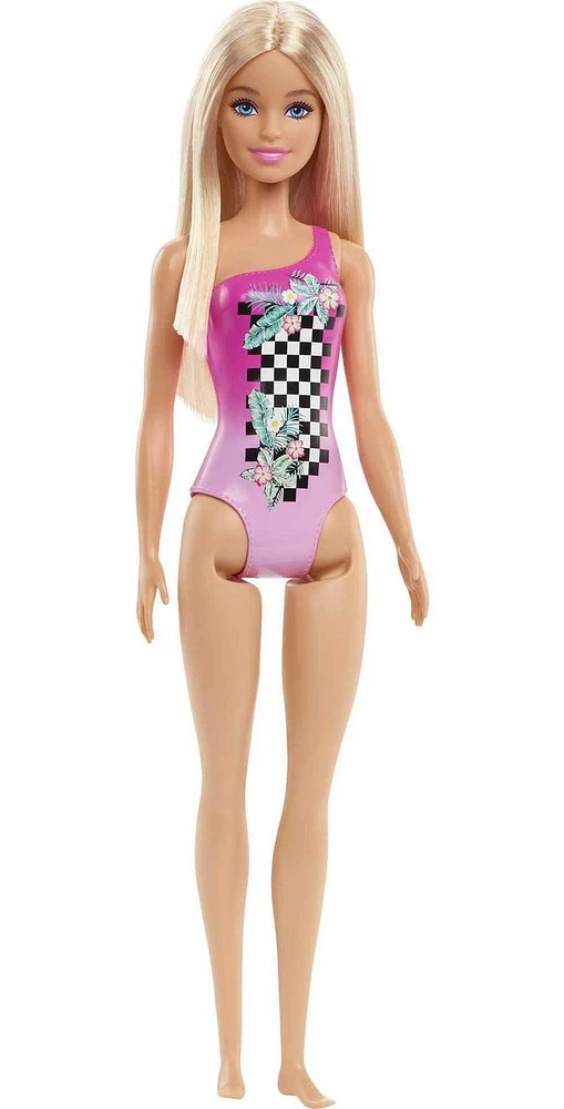 ​Barbie Dolls Wearing Swimsuits (Sustainable Materials) - Tropical Checkers, for Kids 3 to 7 Years Old