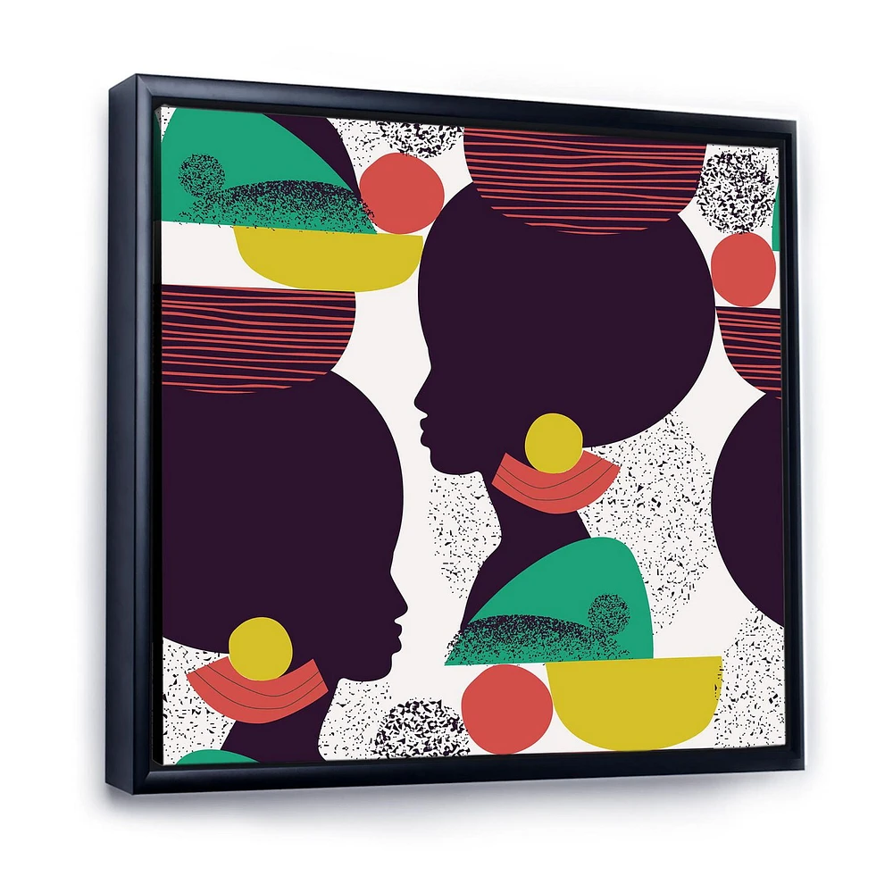 Designart Ethnic Geometric Silhouette of Afro American III FLOAT FRAME WALL ART