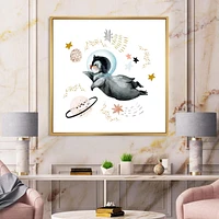 Designart Little Penguin Flying Stars and Planets II FLOAT FRAME WALL ART