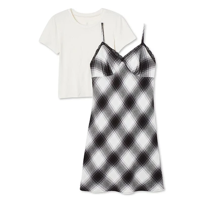 No Boundaries Women's Plaid Dress 2-Piece Set