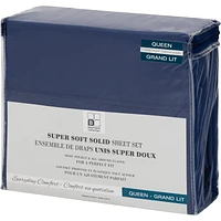 Safdie & Co. Sheet Set 4PC Q Solid Navy